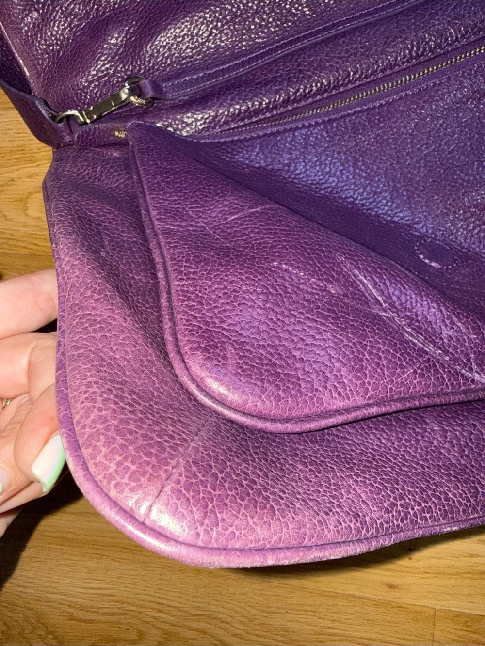 Uterque Leather Large Clutch Shoulder Bag in Deep Purple Vintage